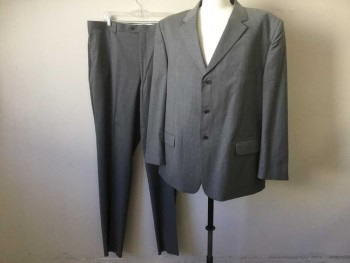 Mens, Suit, Jacket, PAULO SOLARI, Gray, Wool, Heathered, 52L, 3 Button Single Breasted, 1 Welt Pocket, 2 Pockets with Flaps , 2 Slit Vents at BackFC028347