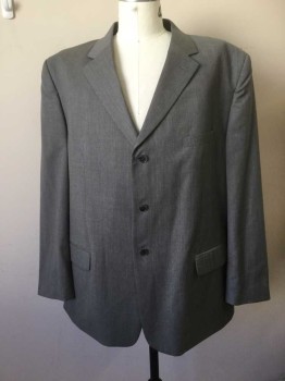 Mens, Suit, Jacket, PAULO SOLARI, Gray, Wool, Heathered, 52L, 3 Button Single Breasted, 1 Welt Pocket, 2 Pockets with Flaps , 2 Slit Vents at BackFC028347
