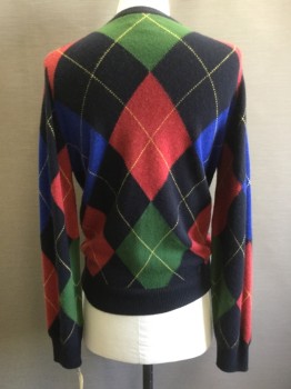 Mens, Pullover Sweater, BROOKS BROTHERS, Moss Green, Red, Black, Royal Blue, Yellow, Cashmere, Argyle, S, V-neck, Long Sleeves,