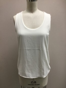 ANN TAYLOR, Off White, Rayon, Polyester, Solid, Knit Tank with Sheer Front Overlay, Sleeveless, Scoop Neck
