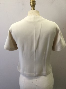 CLASSIQUES ENTIER, Ecru, Silk, Solid, V-neck, Button Front, Short Sleeves,