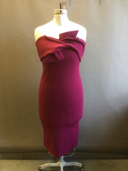 Womens, Cocktail Dress, TOP SHOP, Raspberry Pink, Polyester, Lycra, Solid, 12, Strapless. Textured Poly Knit with Self Twist Detail at Bustline