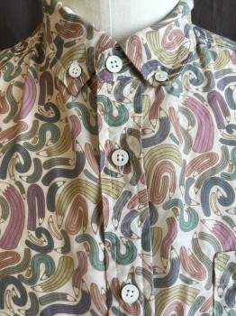 OXFORD LADS, White, Slate Blue, Mauve Pink, Purple, Teal Blue, Cotton, Swirl , Novelty Pattern, Button Down Collar, Button Front, Short Sleeves, Swirl Pencil Pattern