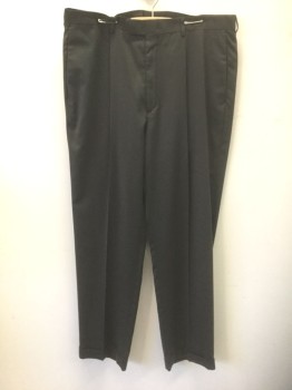 DKNY, Dk Brown, Polyester, Wool, Solid, Single Pleat,  Tab Waist, 4 Pockets, Zip Fly, Relaxed Leg, Cuffed Hems, 90's/00's