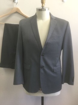 DKNY, Gray, Wool, Stripes - Pin, Single Breasted, Notched Lapel, 2 Buttons, 3 Pockets