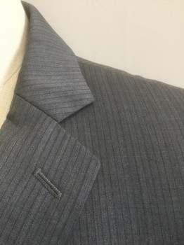 DKNY, Gray, Wool, Stripes - Pin, Single Breasted, Notched Lapel, 2 Buttons, 3 Pockets