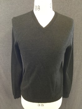 Mens, Pullover Sweater, BANANA REPUBLIC, Black, Wool, M, Black Flecked with Gold/Green V-neck, Long Sleeves, Ribbed Knit Neck/Waistband/Cuff
