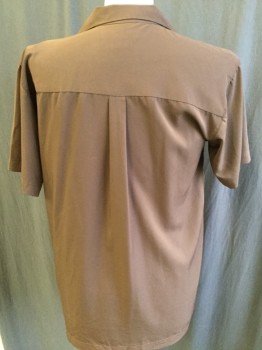 NEW GEN, Brown, Camel Brown, Beige, Tan Brown, Polyester, Stripes - Vertical , Collar Attached, Button Front, Short Sleeves, Solid Brown Back