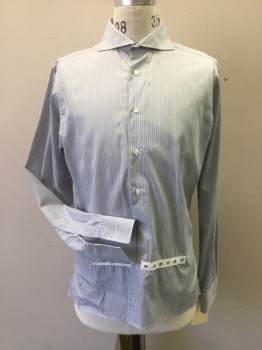 MEL GAMBERT, Gray, White, Cotton, Stripes, Stripes - Micro, Button Front, Spread Collar, Long Sleeves, Crotch Strap Attached Snaps Front Waist