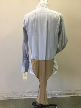 MEL GAMBERT, Gray, White, Cotton, Stripes, Stripes - Micro, Button Front, Spread Collar, Long Sleeves, Crotch Strap Attached Snaps Front Waist