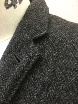 J CREW, Dk Gray, Charcoal Gray, Wool, Herringbone, Scratchy Wool, Single Breasted, Notched Lapel, 2 Buttons, 3 Pockets, Chambray Half/Shoulder Lining