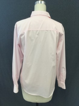 FOXCROFT, Lt Pink, Cotton, Polyester, Solid, Button Front, Collar Attached, Long Sleeves, 1 Pocket