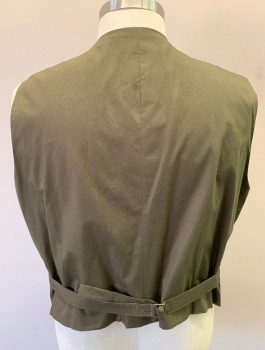 SIAM COSTUMES , Dk Gray, Cotton, Solid, Canvas Material, 4 Buttons, V-neck, 4 Welt Pockets, Cream Pinstriped Lining, Solid Olive Cotton Back, Belted Back Waist, Made To Order