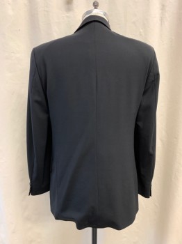 HUGO BOSS, Black, Wool, Solid, Notched Lapel, Single Breasted, Button Front, 2 Buttons, 3 Pockets