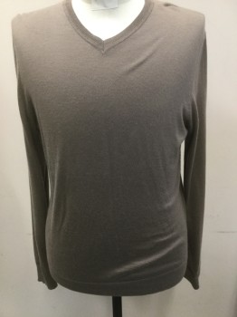 Mens, Pullover Sweater, NEIMAN MARCUS, Brown, Cashmere, Solid, M, V-neck,