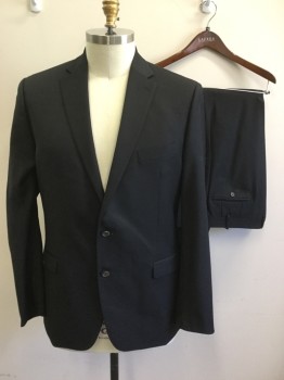 LAUREN RALPH LAUREN, Black, Wool, Solid, Single Breasted, Collar Attached, Notched Lapel, 2 Buttons,  3 Pockets