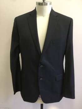 LAUREN RALPH LAUREN, Black, Wool, Solid, Single Breasted, Collar Attached, Notched Lapel, 2 Buttons,  3 Pockets