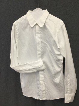 Mens, Historical Fiction Shirt, MEL GAMBERT, White, Cotton, Dots, 35, 17, Satin Pique with Dot Pattern, Rounded Collar, Long Sleeves, Collar Attached, Hidden Button Placet