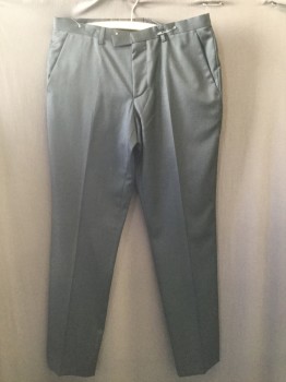 HUGO BOSS , Charcoal Gray, Wool, Solid, Flat Front, Creased Front Legs, Slit Pockets