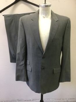 PAUL SMITH, Medium Gray, Wool, Solid, Single Breasted, Notched Lapel, Hand Picked Collar/Lapel, 4 Pockets, 2 Buttons