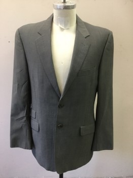 PAUL SMITH, Medium Gray, Wool, Solid, Single Breasted, Notched Lapel, Hand Picked Collar/Lapel, 4 Pockets, 2 Buttons