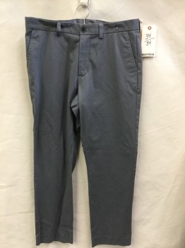 Mens, Casual Pants, NORDSTROM, Gray, Cotton, Solid, 32, 32, Gray, Flat Front, Zip Front, 4 Pockets