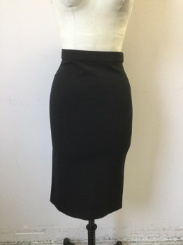 THEORY, Black, Viscose, Polyester, Solid, Double Knit, Pencil, Elastic Waist, Back Slit