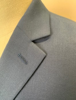 MICHAEL KORS, Navy Blue, Polyester, Rayon, Solid, Single Breasted, Notched Lapel, 2 Buttons, 3 Pockets