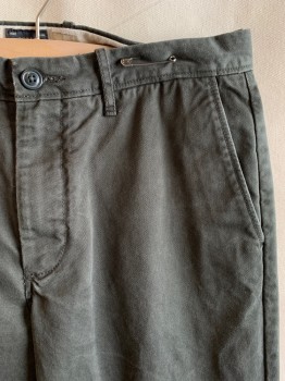 Mens, Casual Pants, J. CREW, Gray, Cotton, Solid, 33/31, Flat Front, 5 Pockets, Zip Fly, Button Closure, Belt Loops *Broken In*