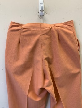 N/L, Peachy Pink, Polyester, Solid, Self Grid Texture, Flat Front, 2 Unusual Curved Pockets at Front, 2 Cream Snap Closures at Fly, Boot Cut,