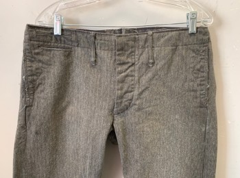 Mens, Historical Fiction Pants, N/L, Brown, Tobacco Brown, Cotton, Herringbone, Ins:32, W:34, Heavy Twill, Button Fly, 5 Pockets, Belt Loops, Lightly Aged, Old West Inspired Repro