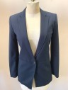 Womens, Blazer, ARMANI EXCHANGE, Navy Blue, Polyester, Viscose, Solid, Sz. 0, Single Breasted, 1 Button, Thin Peaked Lapel, 1 Welt Pocket at Chest, Seam Across Waist