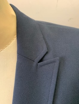 Womens, Blazer, ARMANI EXCHANGE, Navy Blue, Polyester, Viscose, Solid, Sz. 0, Single Breasted, 1 Button, Thin Peaked Lapel, 1 Welt Pocket at Chest, Seam Across Waist