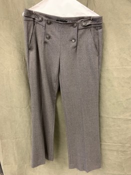 THEORY, Heather Gray, Wool, Lycra, Fall Front, 2 Side Pockets, Attached Side Waist Button Tabs
