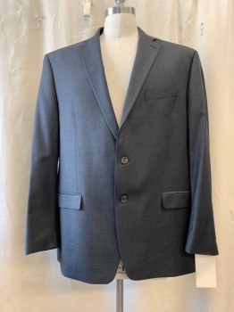 LAUREN, Dk Gray, Wool, Heathered, Notched Lapel, Collar Attached, 2 Buttons,  3 Pockets,