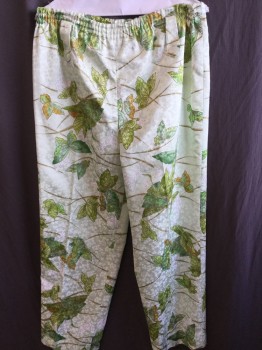 N/L, Mint Green, Lime Green, Brown, Rust Orange, Polyester, Leaves/Vines , Insects Print, Light Mint with Self Clover Leaves & Butterflies, 1.5" Elastic Waist Band with  1" Large Belt Hoops