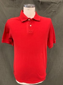 CHAMPS, Red, Cotton, Solid, Pique Knit, 2 Button Placket, Ribbed Knit Collar Attached, Short Sleeves with Ribbed Cuff