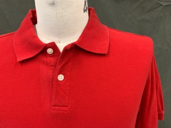 CHAMPS, Red, Cotton, Solid, Pique Knit, 2 Button Placket, Ribbed Knit Collar Attached, Short Sleeves with Ribbed Cuff