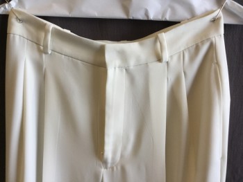 POLO, Cream, Polyester, Lyocell, Solid, 1.5" Waistband with Belt Hoops, 2 Pleat Front, 4 Pockets (2 Sewn Shut), Cuff Hem