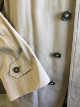 Mens, Coat, Trenchcoat, LONDON FOG, Khaki Brown, Olive Green, Cotton, Polyester, Solid, 56L, Long Coat, Collar Attached, Single Breasted, Hidden Button Front, DETATCHABLE Shinny Silvery-olive Lining, 2 Pockets, Long Sleeves, with Short Belt & 1 Matching Button, 1 Split Back Center Hem