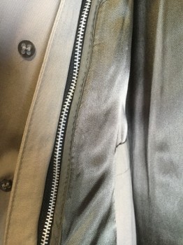 Mens, Coat, Trenchcoat, LONDON FOG, Khaki Brown, Olive Green, Cotton, Polyester, Solid, 56L, Long Coat, Collar Attached, Single Breasted, Hidden Button Front, DETATCHABLE Shinny Silvery-olive Lining, 2 Pockets, Long Sleeves, with Short Belt & 1 Matching Button, 1 Split Back Center Hem