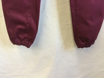 LE31, Maroon Red, Cotton, Spandex, Solid, 1.5 Elastic Waistband with Maroon Cording, D-string, 3 Pockets, Elastic Hem