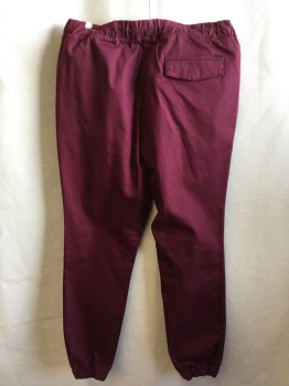 Mens, Casual Pants, LE31, Maroon Red, Cotton, Spandex, Solid, 34, 1.5 Elastic Waistband with Maroon Cording, D-string, 3 Pockets, Elastic Hem