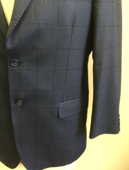 GALANTE, Navy Blue, Black, Wool, Grid , Single Breasted, Notched Lapel, 2 Buttons, 3 Pockets, Hand Picked Stitching on Lapel, Solid Black Lining
