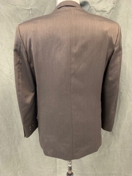 JONES NEW YORK, Chocolate Brown, Lt Brown, Wool, Silk, Stripes, Single Breasted, Collar Attached, Notched Lapel, 3 Buttons,  3 Pockets