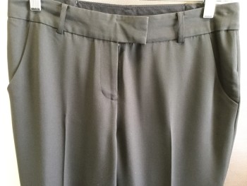 ANNE KLEIN, Moss Green, Polyester, Solid, Flat Front, 2 Pockets,
