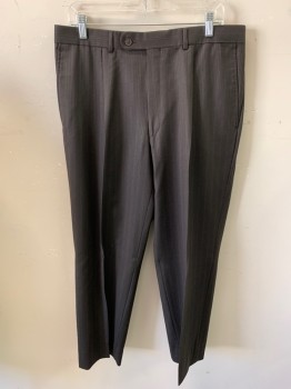 J VICTOR, Dk Gray, Wool, Stripes - Pin, Slacks, Zip Front, Button Closure, Extended Waistband, Pleated Front, 4 Pockets, Creased