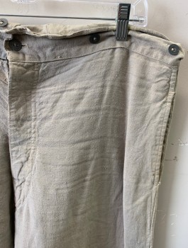 N/L, Beige, Cotton, Solid, Button Fly, 3 Pockets, Flat Front, Buttons at Waistband, *Aged/Distressed*