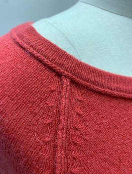 Womens, Pullover, VELVET, Cherry Red, Cashmere, Solid, S, Knit, 3/4 Sleeves with Self Ties at Wrists, Raglan Sleeves, Wide Scoop Neck, Curled Edge at Hem
