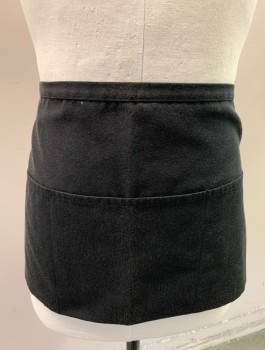 Unisex, Apron, N/L, Black, Cotton, Solid, Twill, 4 Compartments, Self Ties at Waist